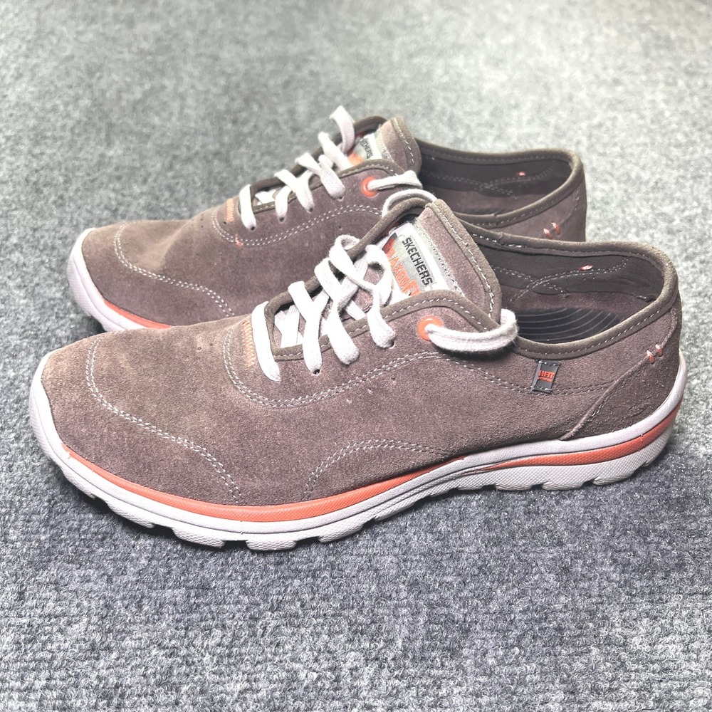 Skechers Relaxed Fit Memory Foam Suede Sneakers Charcoal Orange 63742 Mens 8.5 - Picture 2 of 12